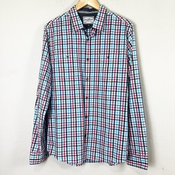 Flag & Anthem Button Down Menard Cotton Check Tailored Size Medium Tall - Picture 1 of 11